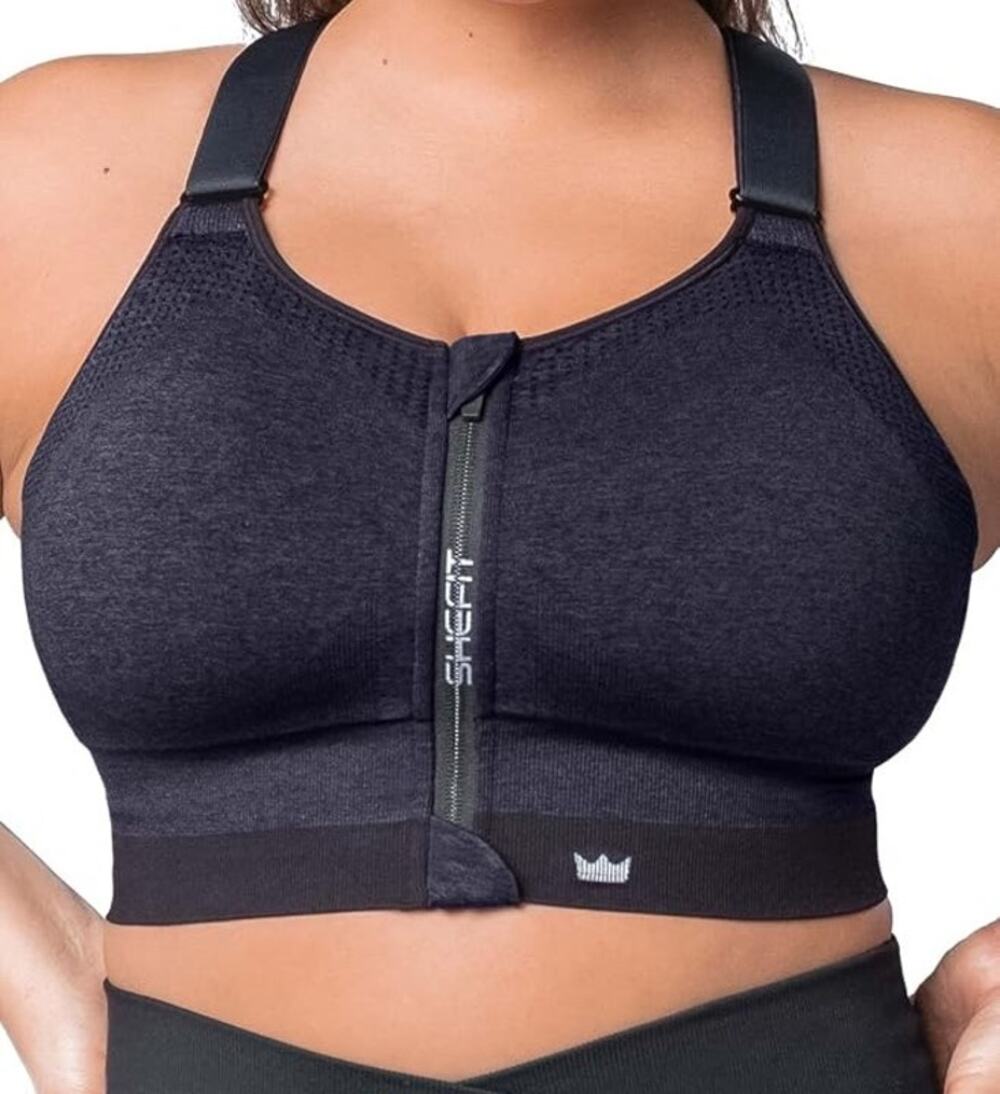 SHEFIT Heathered Indigo Low Impact Zip Front Adjustable Sports Bra Size 3 Luxe